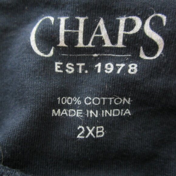 New Chaps Mens 2XB Navy Blue Red Striped Cotton Knit Henley LS Shirt Nautical - Picture 3 of 8